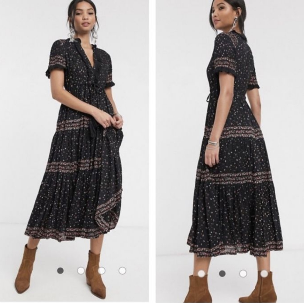 Free People Rare Feeling Black Combo Maxi Dress Large